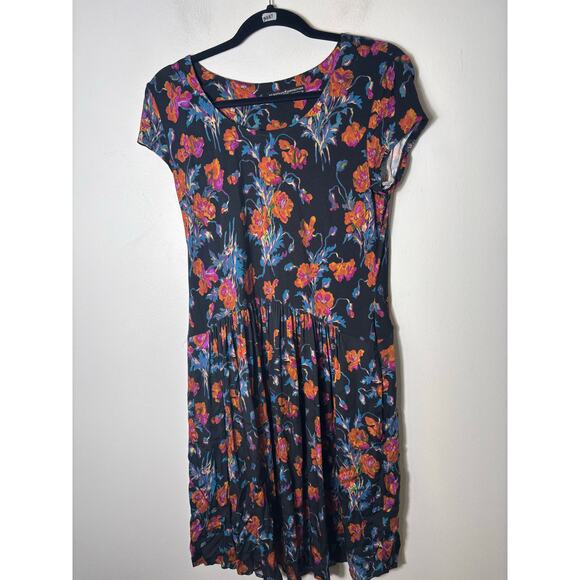 Peruvian Connection Black with Orange Florals Dress Sz M - Picture 1 of 2